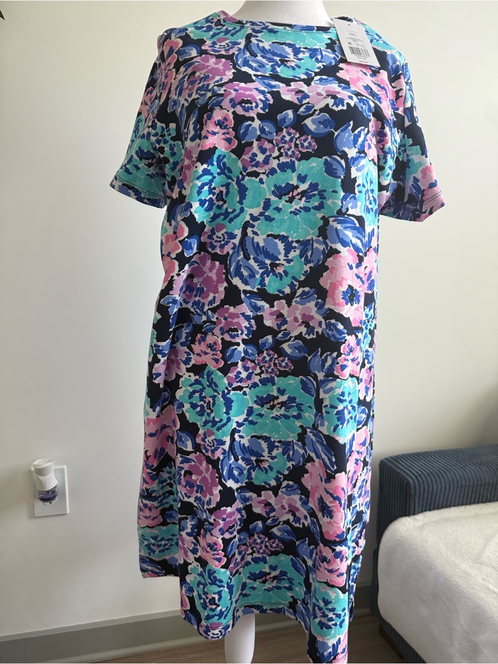 Kim Rogers Floral Midi Shift Dress in Black, Blue, Teal & Pink
